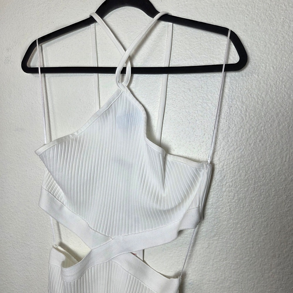 NWT Zara Ribbed Cutout Bodysuit Womens Large Halter Strappy Y2K Festival - Picture 3 of 7